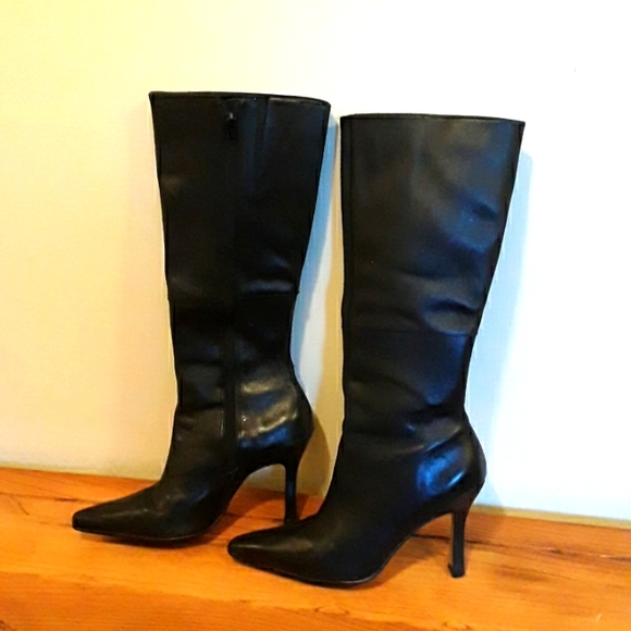 Black High-heel Boots real leather, 6.5, black - Picture 1 of 4